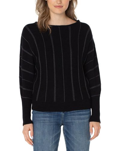 Liverpool Los Angeles Long Sleeve Crew Neck Sweater With Rib Knit Detail - Black