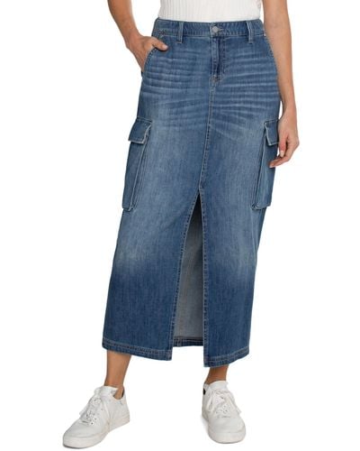 Liverpool Los Angeles Denim Maxi Cargo Skirt With Split Front - Blue