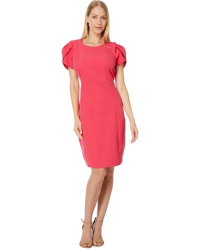 Liverpool Los Angeles Tulip Sleeve Sheath Dress Luxe Stretch Suiting - Red
