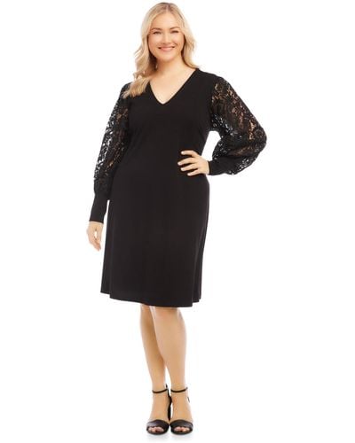 Karen Kane Plus Size Lace Sleeve Dress - Black