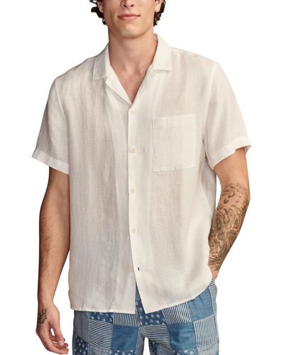 Lucky Brand Linen Camp Collar Short Sleeve Shirt - White