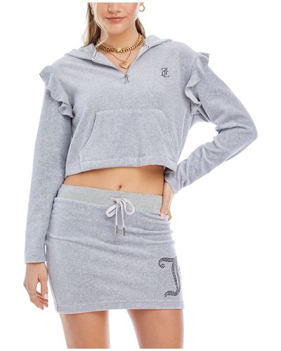 Juicy Couture Velour Draw String Miniskirt W/ Embellishment - Gray