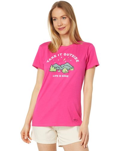 Life Is Good. Take It Outside Camping Short Sleeve Crusher-lite Tee - Pink