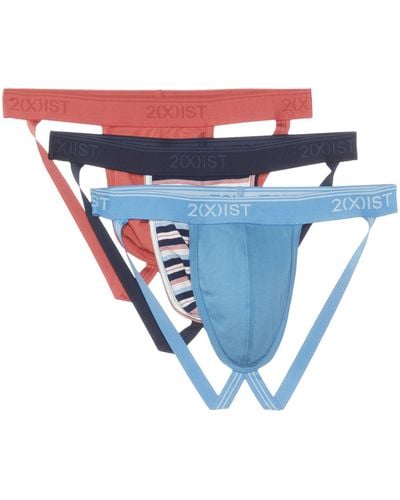 2xist 2(x)ist 3-pack Cotton Stretch No Show Brief (mineral Red/multi Stripe/lichen Blue) Underwear