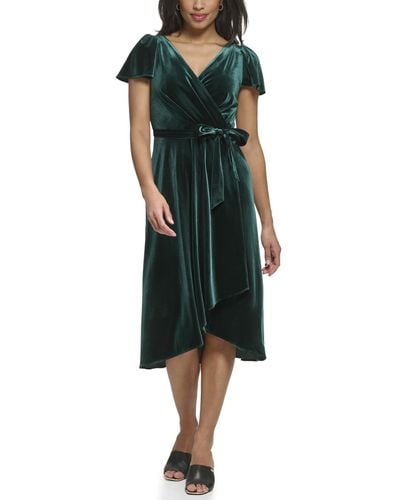 DKNY Flutter Sleeve Wrap Dress - Green