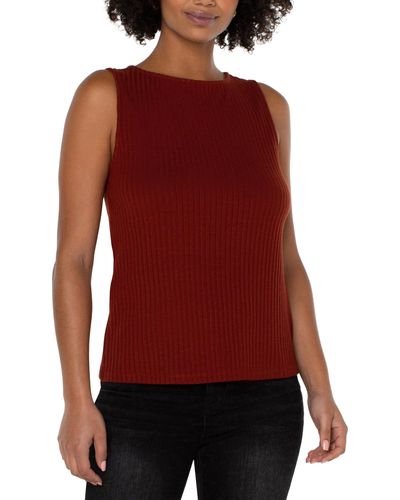 Liverpool Los Angeles Sleeveless Boatneck Rib Knit Top - Red