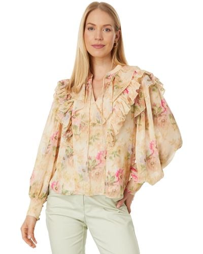 Ted Baker Helenoh Ruffle Detail Shirt With Neck Tie - Natural