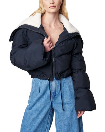 Blank NYC Nylon Puffer Jacket With Sherpa Detail - Blue