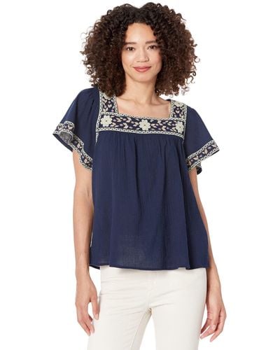Madewell Embroidered Square-neck Top - Blue