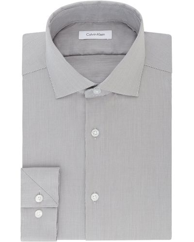 Calvin Klein Dress Shirt Slim Fit Non Iron Stretch Solid - Gray
