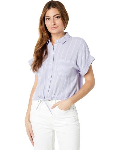 Madewell Linen-blend Button-up Drawstring Shirt In Stripe-play - Metallic