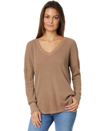Mod-o-doc Washed Cotton Modal Thermal Long Sleeve V-neck Tunic - Natural