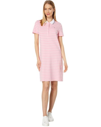 Tommy Hilfiger Short Sleeve Stripe Polo Dress - Pink