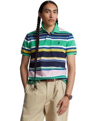 Polo Ralph Lauren Classic Fit Striped Mesh Polo Shirt - Blue