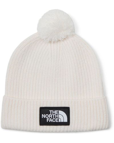 The North Face Tnf Logo Box Pom Beanie - White