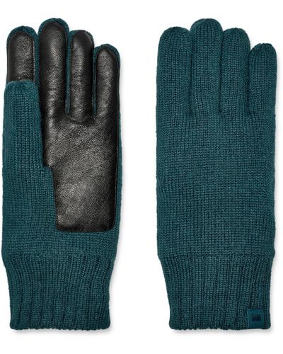 UGG Knit Smart Gloves With Conductive Leather Palm And Recycled Microfur Lining - Green