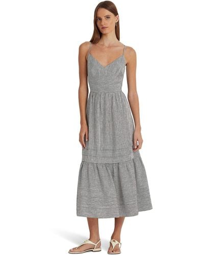 Lauren by Ralph Lauren Striped Bow-back Linen Dress - Gray