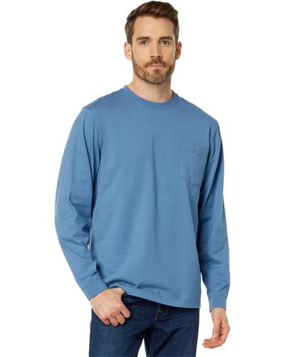 L.L. Bean Carefree Unshrinkable Tee With Pocket Long Sleeve - Blue