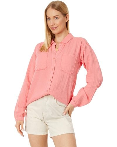 Mod-o-doc Double Layer Gauze Long Sleeve Flowy Button-up Shirt - Pink