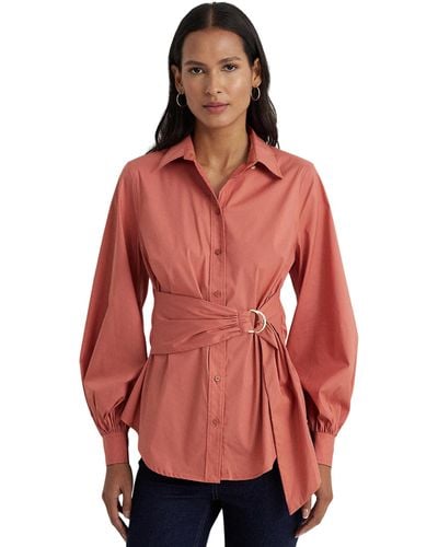 Lauren by Ralph Lauren Tie Front Cotton-blend Shirt - Red