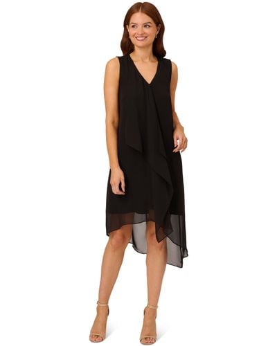 Adrianna Papell Stretch Jersey And Chiffon Fly Away Dress - Black