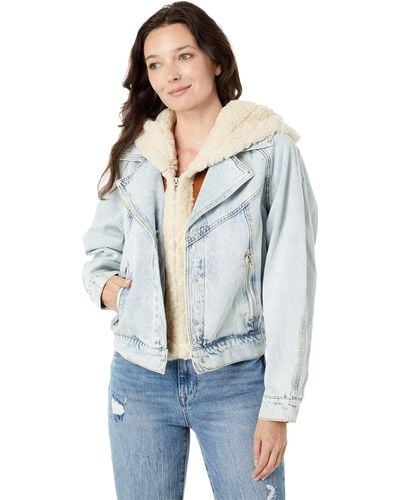 Blank NYC Moto Denim Jacket With Removable Hood - Pink