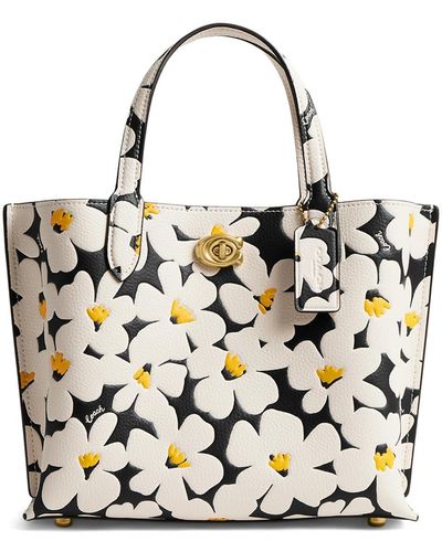 COACH Willow Tote 24 With Floral Print - Black