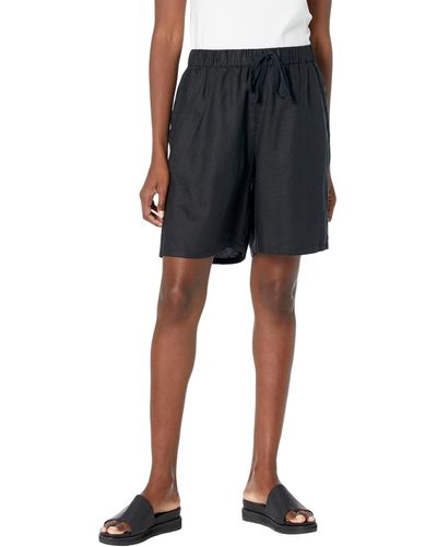 Eileen Fisher Midthigh Shorts W/ Drawstring In Washed Organic Linen Delave - Black
