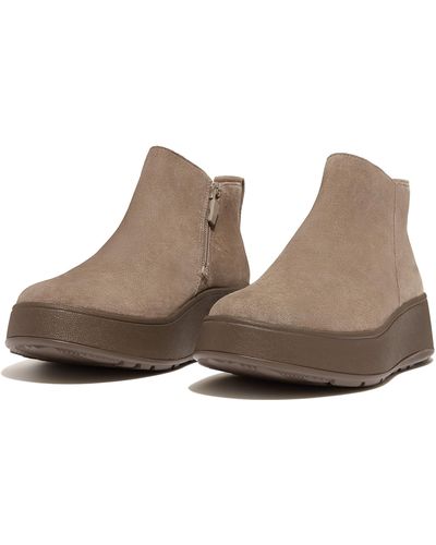 Fitflop F-mode Suede Flatform Zip Ankle Boots - Brown