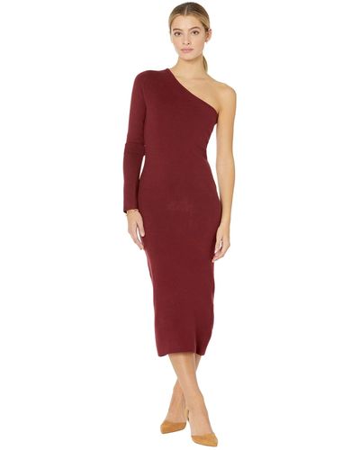 Monrow Supersoft Sweater Knit One Shoulder Dress - Red