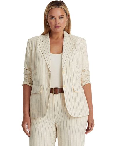 Lauren by Ralph Lauren Plus Size Striped Linen-blend Twill Blazer - Natural