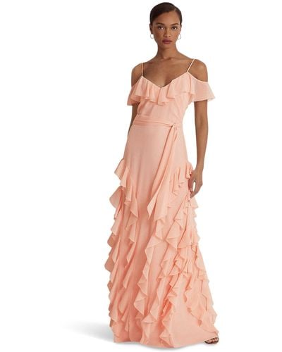 Lauren by Ralph Lauren Crinkle Georgette Off-the-shoulder Gown - Pink