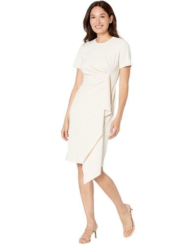 Maggy London Short Sleeve Sheath Dress With Draped Side Detail - White