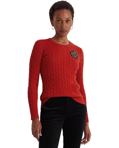 Lauren by Ralph Lauren Bullion Cable-knit Cotton Sweater - Red