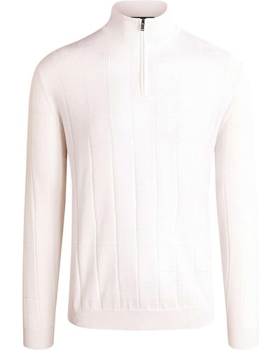 Bugatchi Daxton Long Sleeve Sweater 1/4 Zip Mock Neck - White