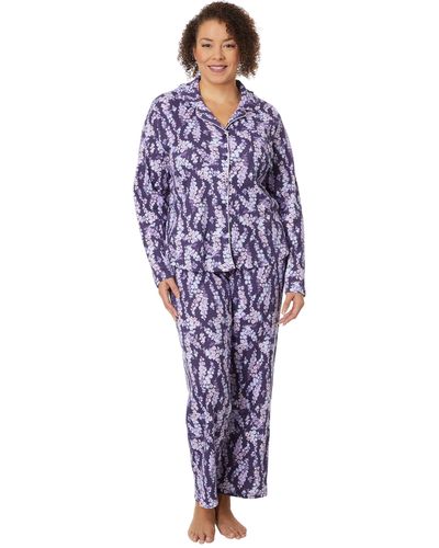 Karen Neuburger Plus Size Floral Girlfriend Notch Collar Pj Set - Blue