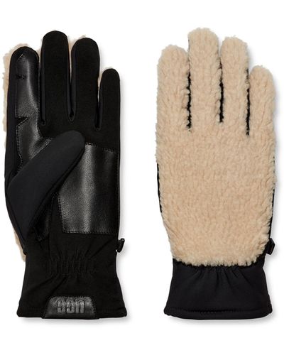 UGG Fluff Smart Gloves With Conductive Leather Palm - Black