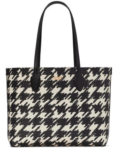 Kate Spade Bleecker Painterly Houndstooth Printed Pvc Large Tote - Black