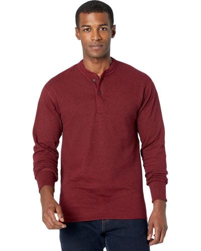 L.L. Bean River Driver Shirt Long Sleeve Henley Regular - Red