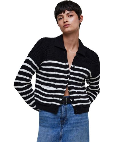 Madewell Ribbed Polo Cardigan Sweater In Stripe - Blue