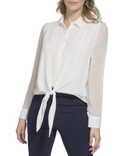 Calvin Klein Long Sleeve Smocked Shoulder - White