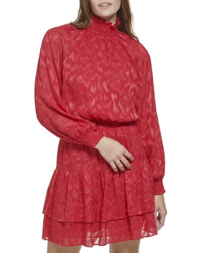 Calvin Klein Long Sleeve High Collar Dress - Red