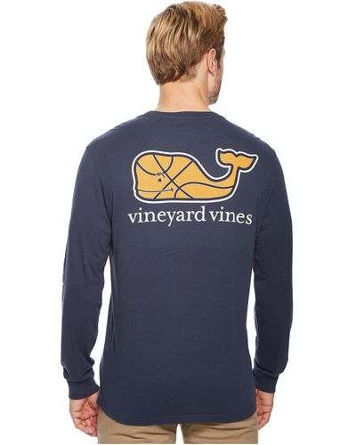 Vineyard Vines Long Sleeve Basketball Whale Pocket Tee - Blue