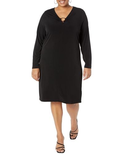 MICHAEL Michael Kors Plus Size Center Front Ring Cutout Long Sleeve Dress - Black