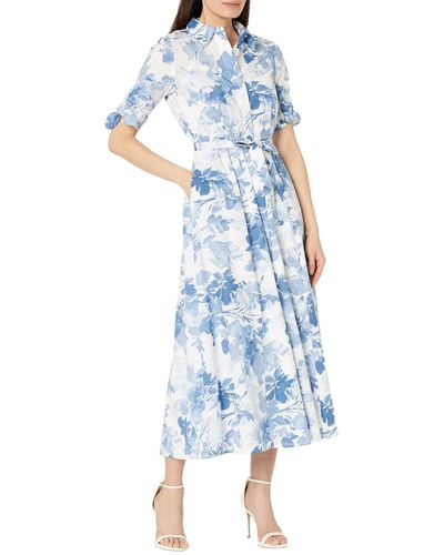 Calvin Klein Cotton Print Maxi Dress - Blue