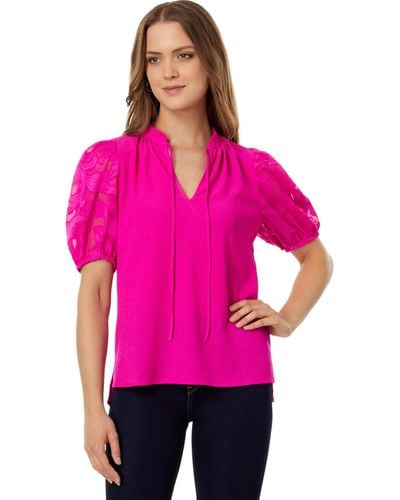 Vince Camuto Short Puff Sleeve Top - Purple