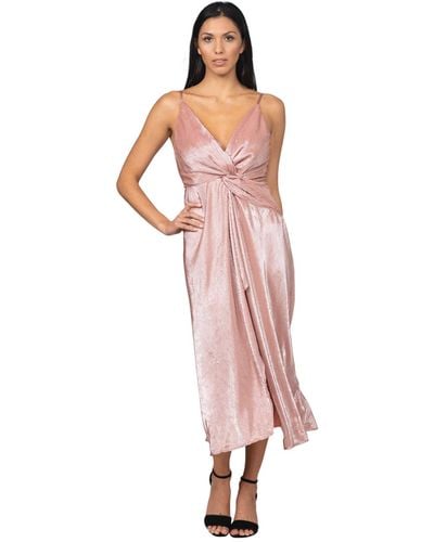 Bebe Twist Front High Slit Gown - Pink