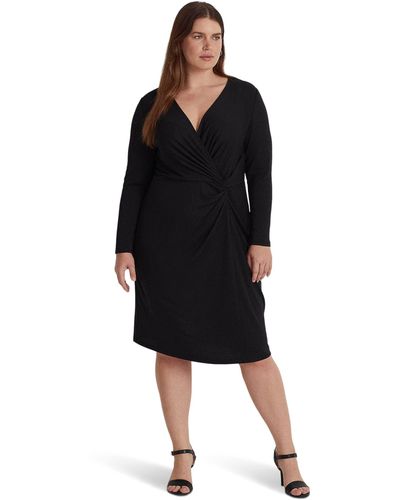 Lauren by Ralph Lauren Plus Size Stretch Jersey Long Sleeve Dress - Black