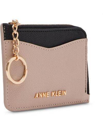 Anne Klein Zip And Go Curved Card Case In Color-blocked - Black