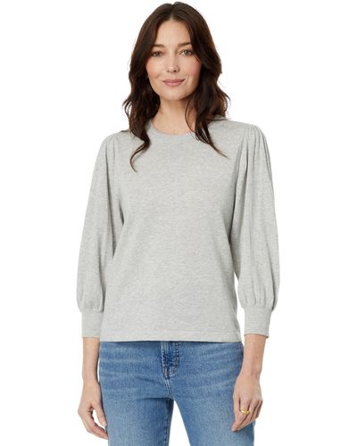 Lilla P Rib Trim Puff Sleeve Sweater - Gray